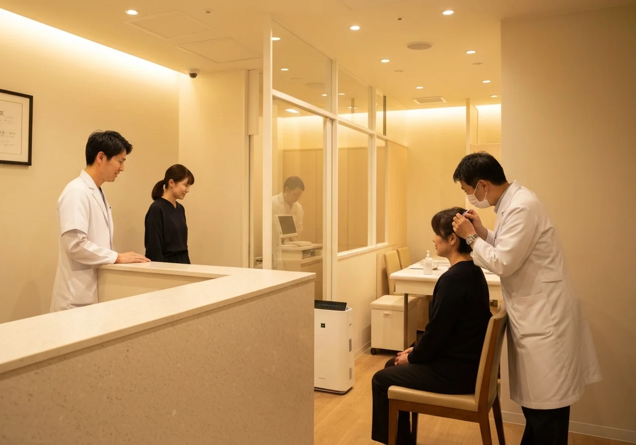 耳鼻咽喉科の診察で患者の耳を診る医師の横顔